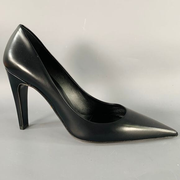 PRADA Size 7 Black Leather Pointed Toe Pumps - Picture 2 of 9